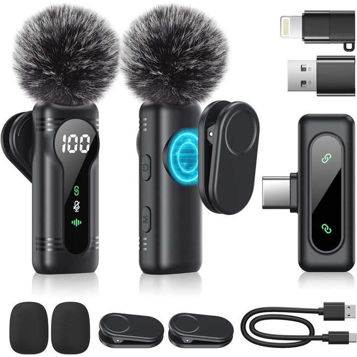 Microfon wireless ZYBLSSBB set dublu, magnetic, anulare zgomot, negru