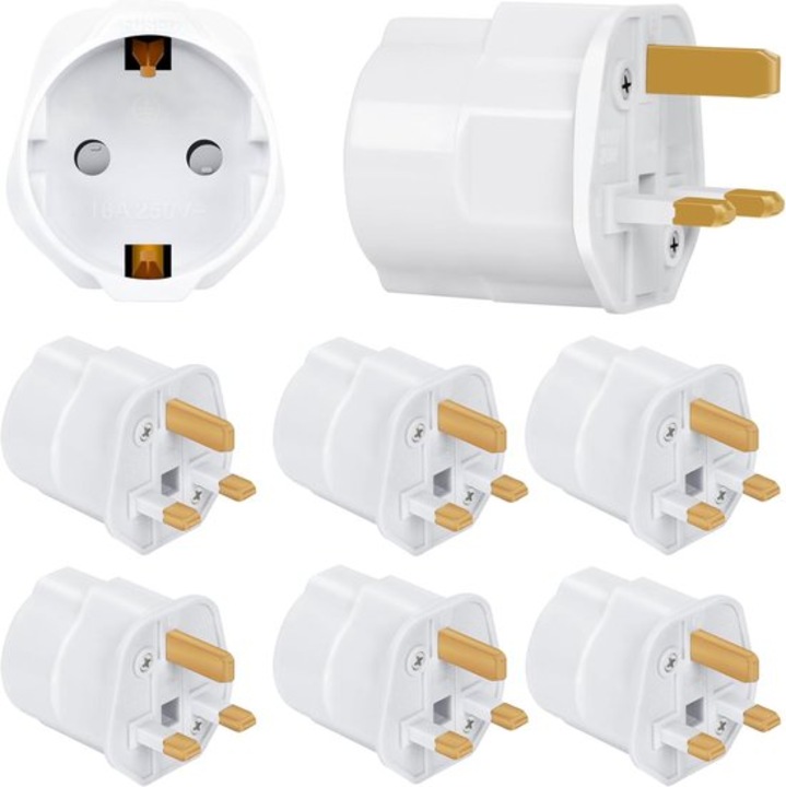 6 db utazó adapter készlet, EU-ról UK-ra, fehér, 13A, 3250W