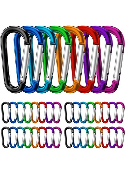 40 db-os alumínium karabiner készlet, többszínű, 4.6x2.4cm, kempingezéshez, túrázáshoz, kulcstartóhoz