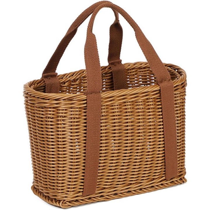 Kézzel fonott kosár, barna, 29x15x20cm, rattan fogantyúk