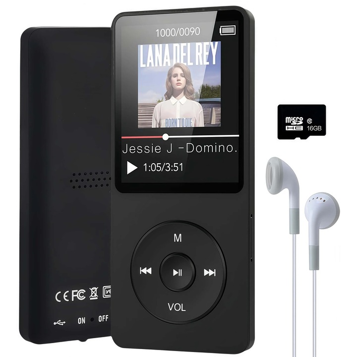 MP3 плейър 16GB Bluetooth 5.3 черен 9x4x0.7cm мултифункционален