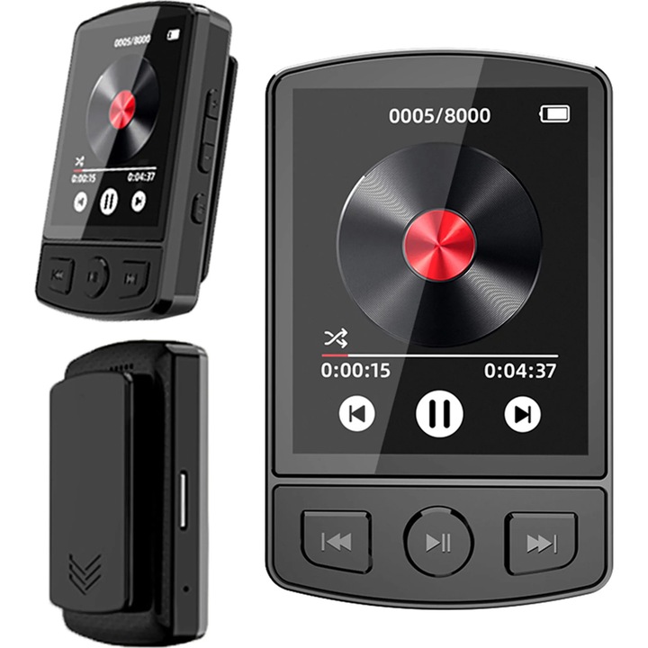 Мултифункционален MP3 плейър 16GB черен 6.6x4.15x1.8cm със запис и FM радио