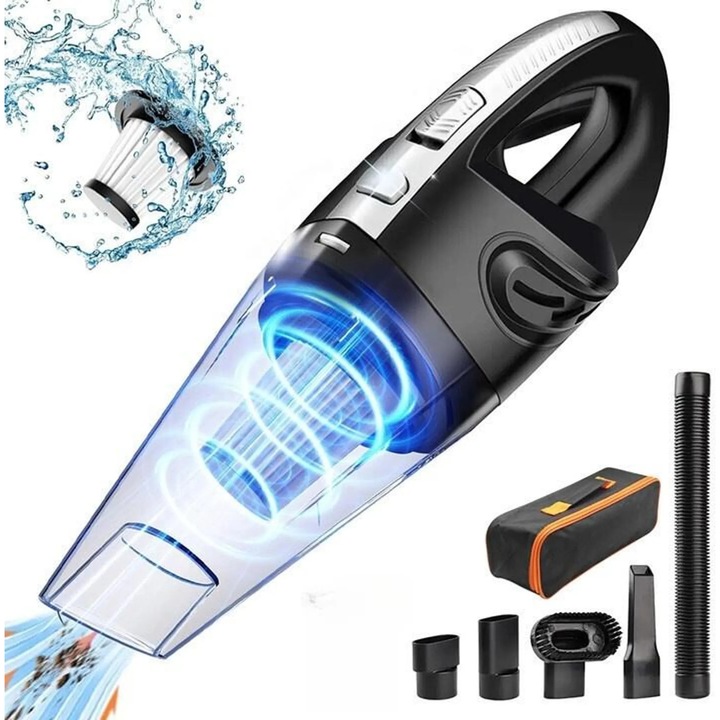 Aspirator portabil fara fir, 120W, fara sac, filtru HEPA, accesorii, alb, 500g