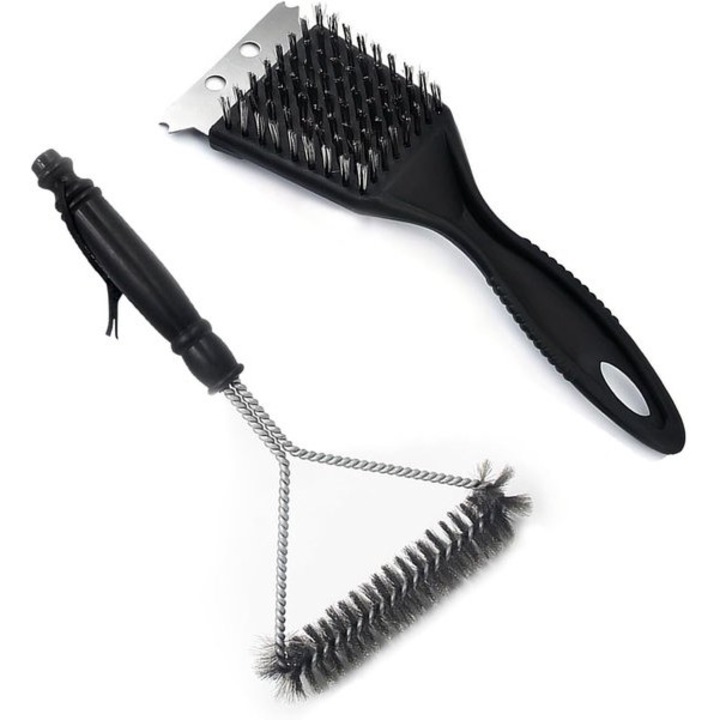 Set 2 perii gratar inox cu racleta, multifunctional, 30.5x16.5cm, negru