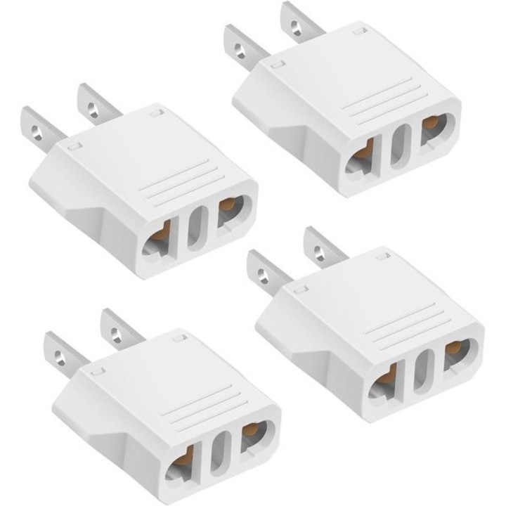 Adaptor de priza pentru SUA/Canada K0255-0804-BLCJ60296, set 4 bucati, alb, pentru tensiuni 110-250V (nu converteste tensiunea)