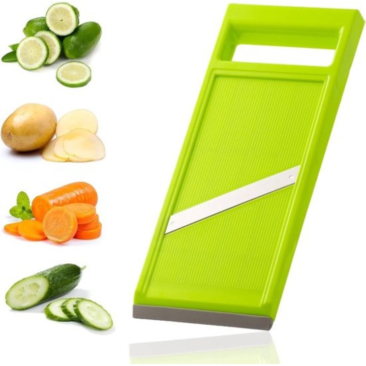 Kézi zöldségszeletelő, rozsdamentes acél és PP, 10.8x27.5cm, ergonomikus, kompakt