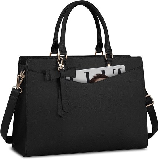 Geanta laptop dama, piele PU, impermeabila, negru, 42.5x14x32cm