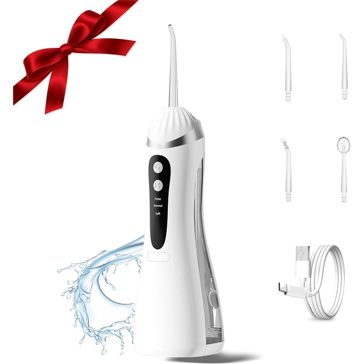 Irigator bucal wireless, 3 moduri, 4 duze rotative, rezervor 200ml, multicolor
