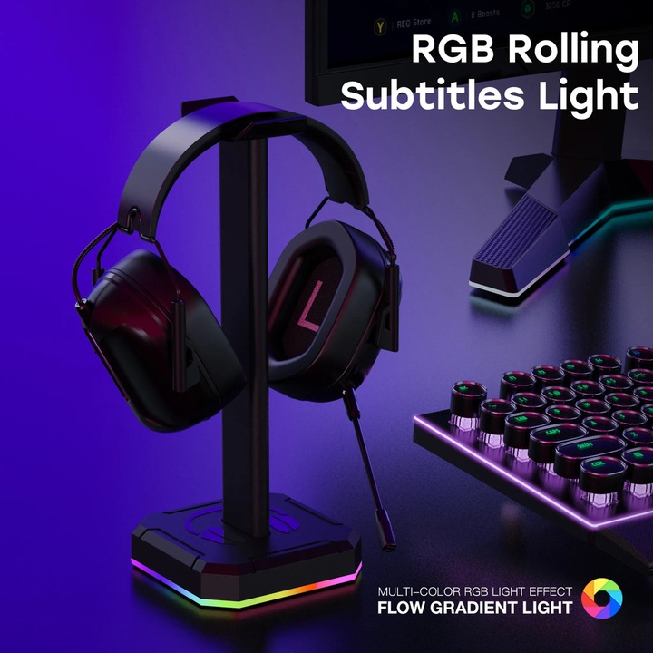 Alumínium fejhallgató tartó RGB világítással, hordozható