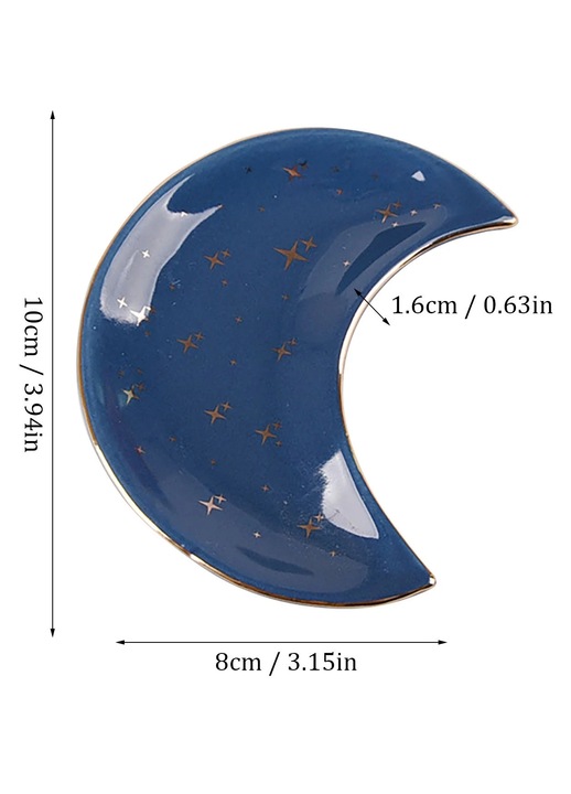 YANYXR kis kerámia tálca hold alakú, fekete kék fehér, 9.9x7.9x1.5cm szett