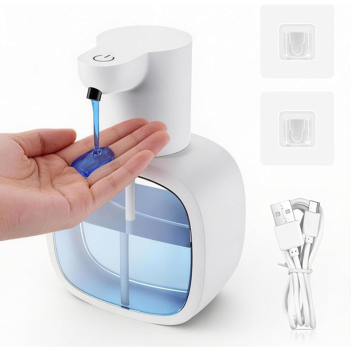 Adagoló automata szappan 500ml, érintésmentes, állítható, átlátszó, USB-C