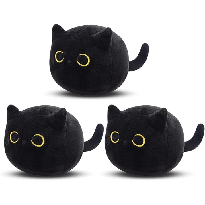 Set 3 jucarii de plus pisica neagra 30x20cm perne moi