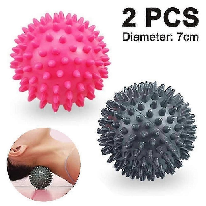 Set bile de masaj spiky, 7x9cm, roz rosu-gri si albastru inchis-negru