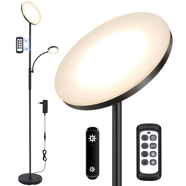 Lampa de podea moderna, lampa de podea LED, baza rotunda, directie reglabila a luminii, bec inclus, stecher UE