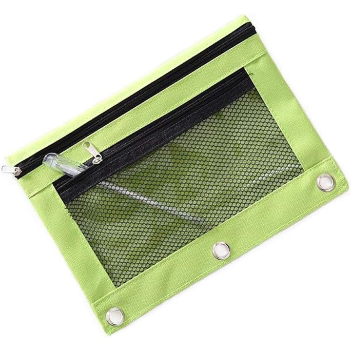 Penar dublu buzunar, material Oxford, verde, 25x18cm