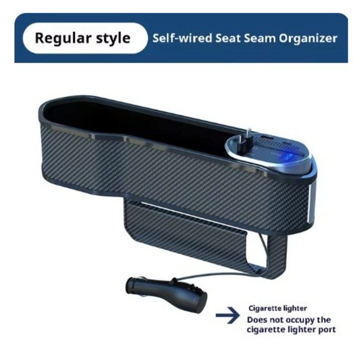Organizator spatiu scaun auto, model fara incarcator wireless, negru carbon, 30x15.5x7.8cm