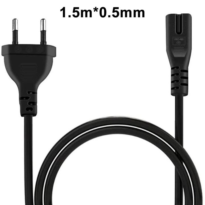 Tápkábel 1.5m fekete fehér, rézbevonatú alumínium PVC, 2 pólusú, 10A