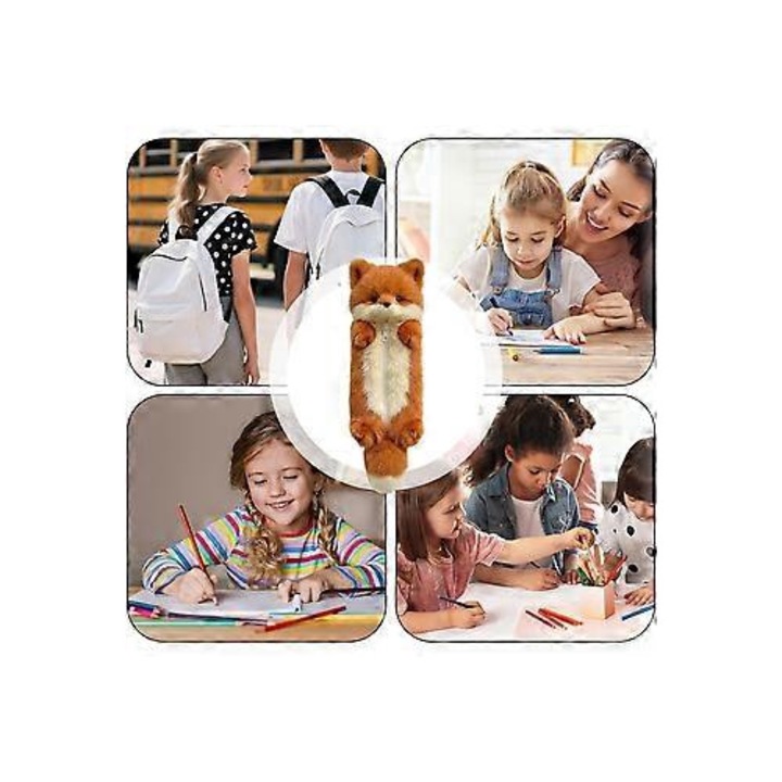 Penar plus vulpe, 31x13cm, moale, cu fermoar, multicolor