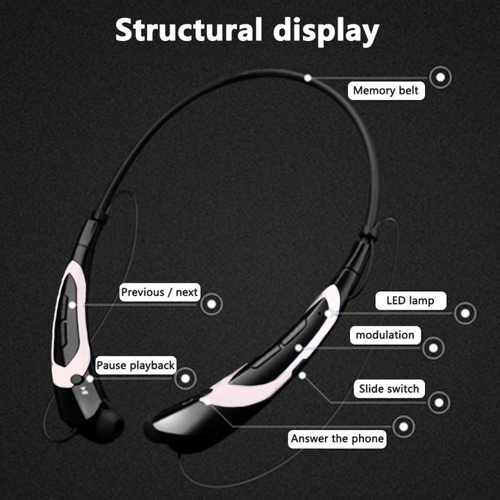 Vezeték nélküli nyakpántos Bluetooth 4.0 fülhallgató, fehér, 10 óra üzemidő, zajszűrős mikrofon