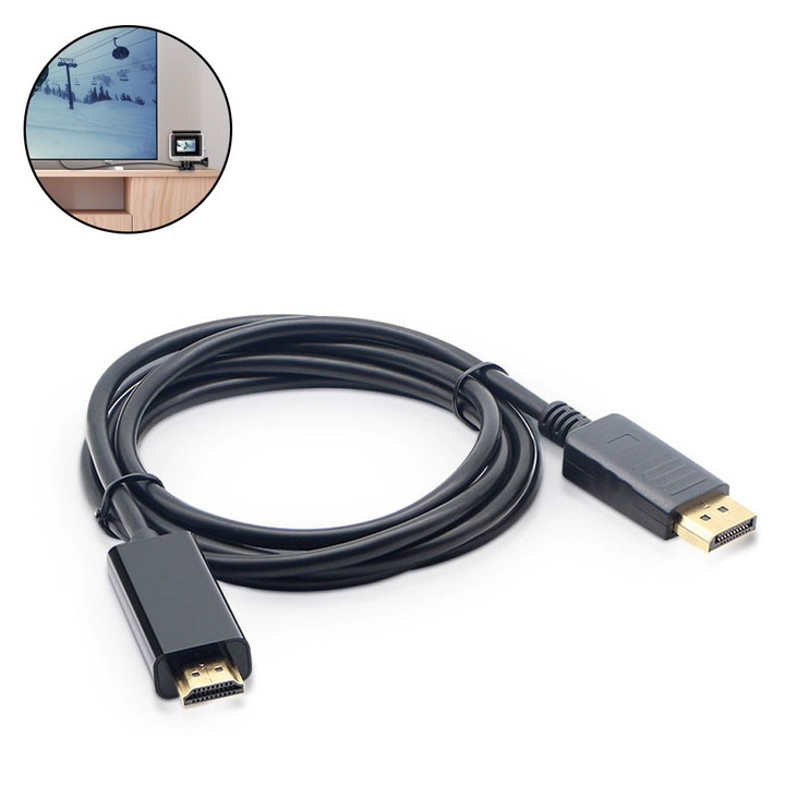 Adaptor DisplayPort la HDMI placat cu aur, negru, 15cm