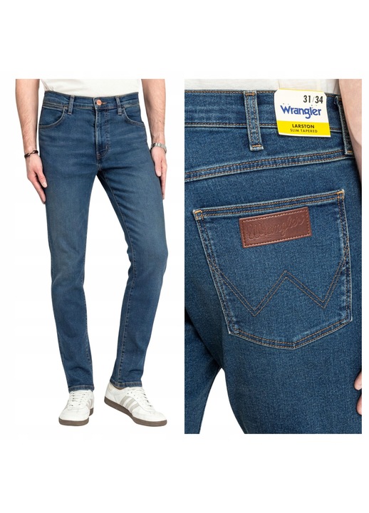 Férfi nadrág, Wrangler, Larston, Méret 33/34, Slim Fit szabás, Szűk stílus, Alacsony derék, Cipzáras záródás, W33 X L34, Kék
