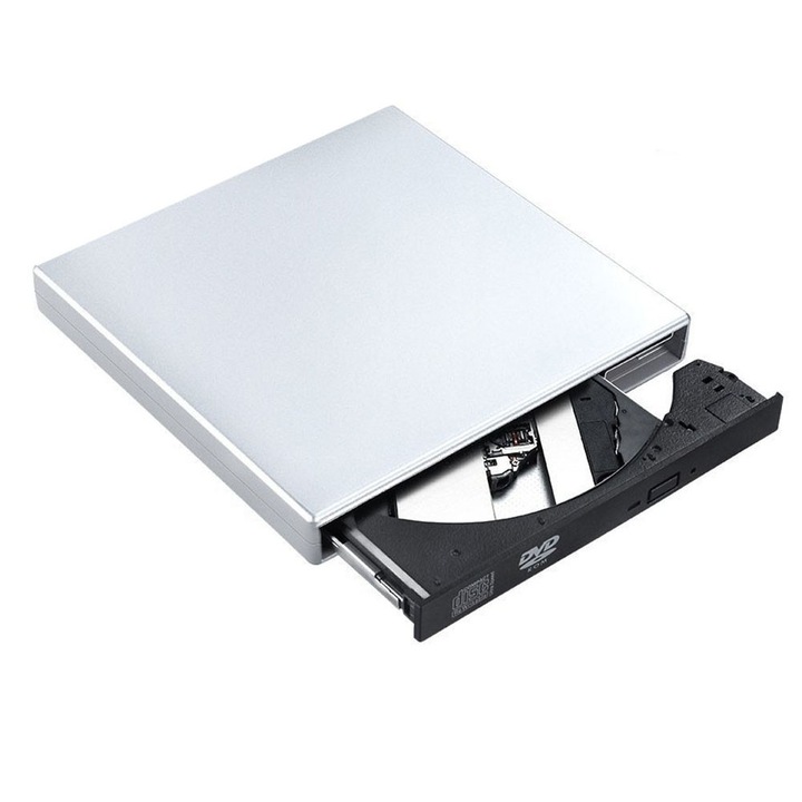Unitate optica externa USB 2.0, portabila, alb negru gri, 14x13.6x2cm