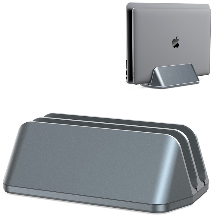 Suport vertical laptop, aluminiu, reglabil, argintiu, 11x5.8x18cm