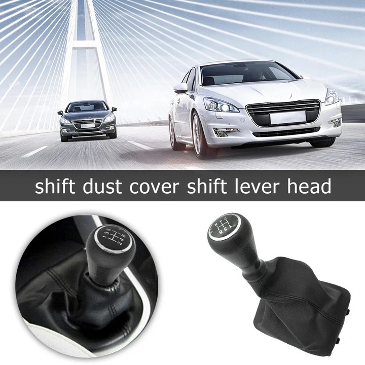 Sebességváltó gomb váltószoknyával Peugeot 206 207 fekete 5 sebességes