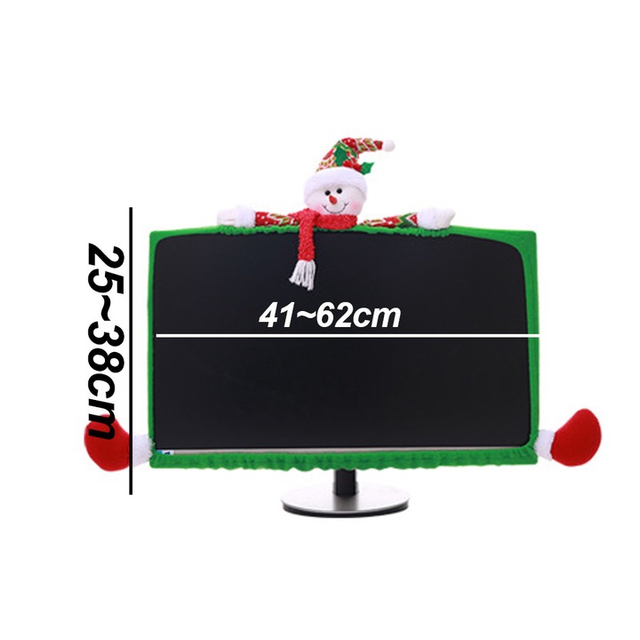 Husa elastica pentru monitor laptop, decor Craciun, om de zapada, multicolor