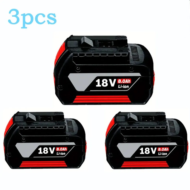 Set Acumulatori 18V 3 Bucati, Baterie Li-Ion Pentru Scule Electrice, 8, 0Ah 8000mAh, Acumulator De Schimb, Cu Indicator Nivel Incarcare