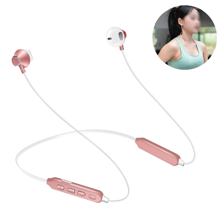 Bluetooth V5.0 fülhallgató, nyakpántos, vízálló, fekete rózsaszín fehér