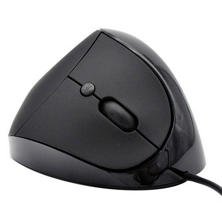 Függőleges ergonomikus egér, vezetékes, fekete, 6 gomb, 800x1200x1600 DPI