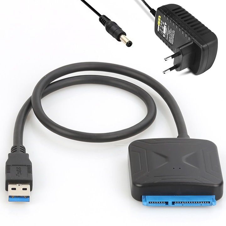 Cablu adaptor USB 3.0 la SATA, negru, 50cm, 3.5" HDD/SSD, 5Gbps, set