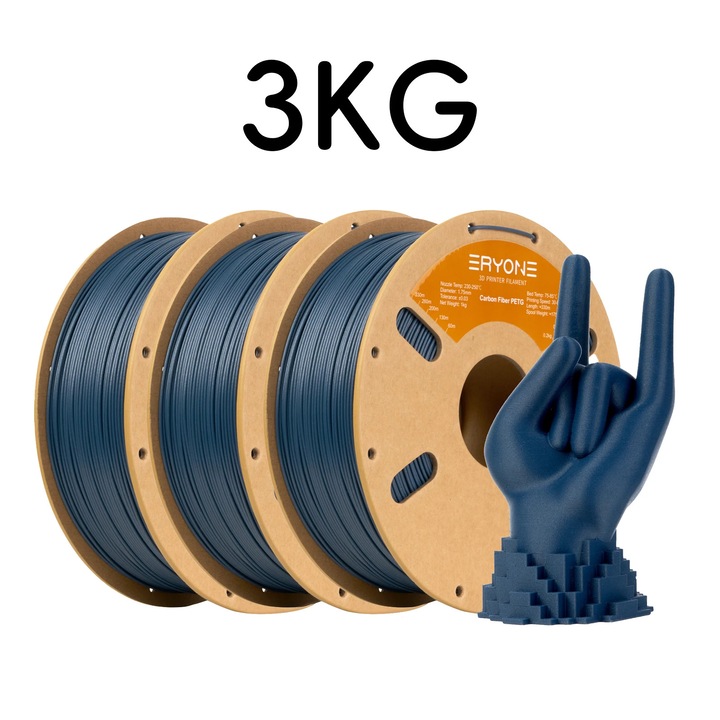 Филамент PETG с въглеродни влакна за 3D принтер, FDM филамент 1,75 мм, толеранс ±0,03 мм, 15% въглеродни влакна, висока якост, ролка 3 кг, син