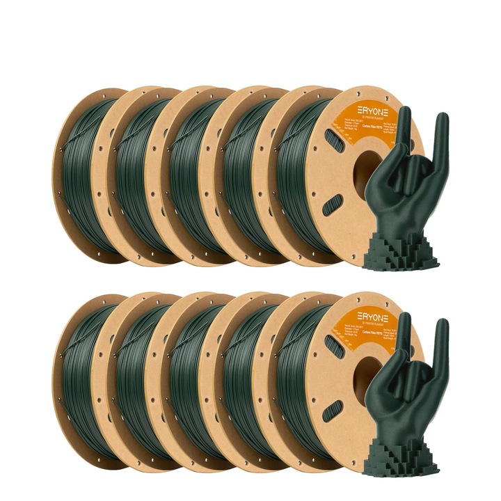 Szénszálas PETG filament, FDM filament 3D nyomtatóhoz 1,75 mm, Tűrés ±0,03 mm, Szénszál tartalom 15 %, Magas ellenállás, 10 kg tekercs, Olajzöld