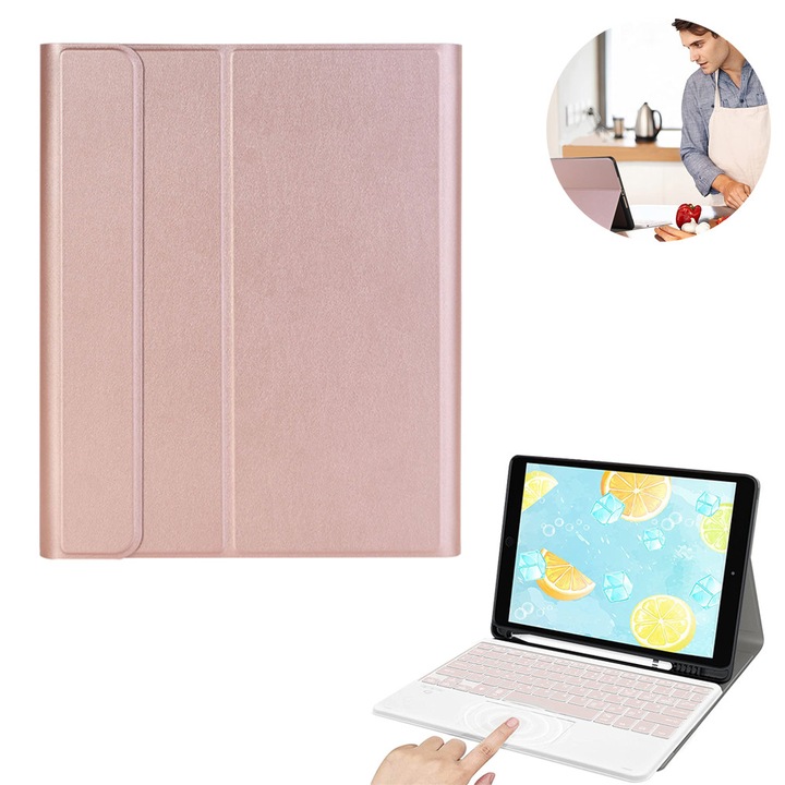 Tablettok levehető Bluetooth billentyűzettel, színes világítással, fekete 25x17x0.4cm