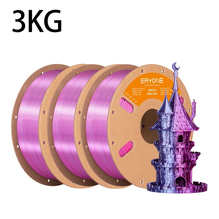 Filament PLA за 3D принтер, двуцветен матов копринен, 1,75 mm ±0,03 mm, за FDM, 3 kg, розово-червен/син