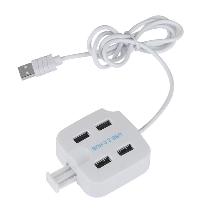Hub USB 3.0 4 porturi, suport telefon, alb, compact