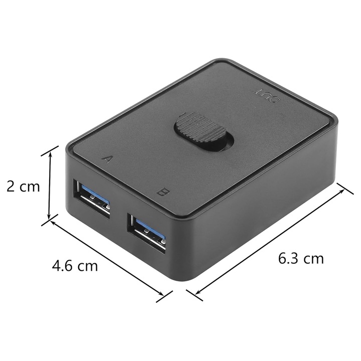 USB 3.0 kapcsoló, fekete, 20x12x2cm, 2 az 1-ben