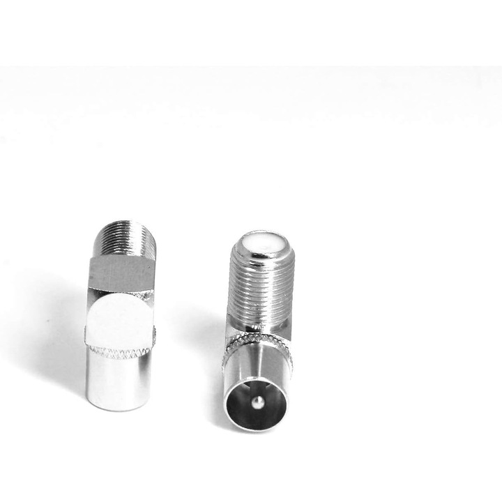 Set 2 adaptoare coaxiale unghiulare TV, argintiu, 9.5mm