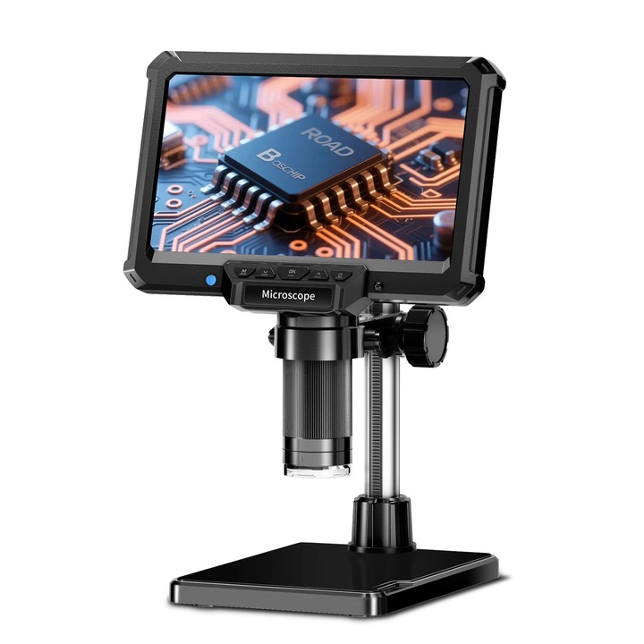 Microscop digital MK7, microscop LCD USB, ecran IPS 17, 8 cm, marire 50–500x, 8 LED-uri, conexiune USB, foto si video, baterie inclusa