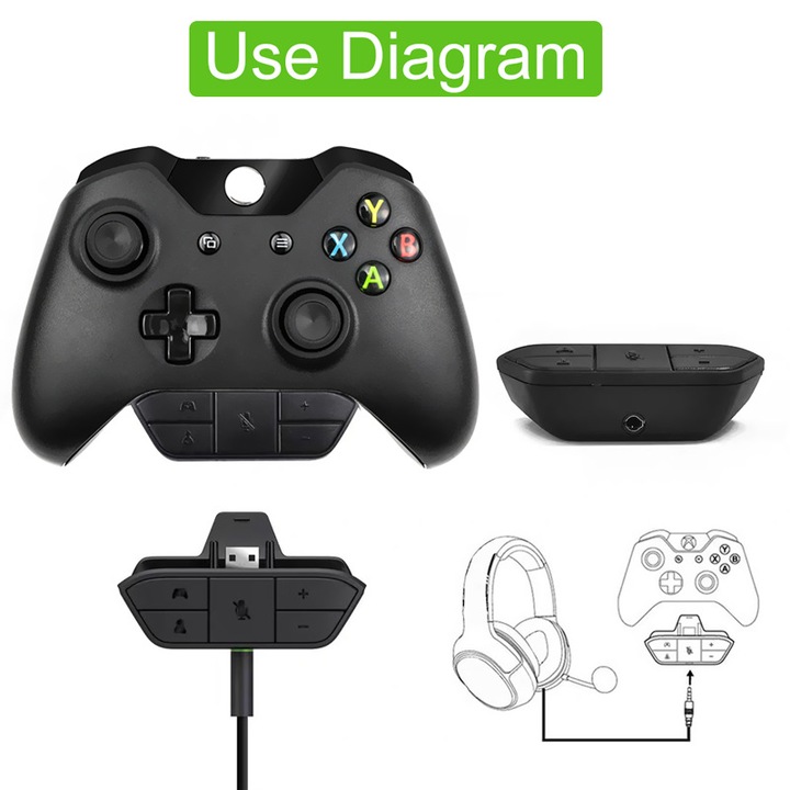 Xbox One kontroller headset adapter, fekete, 7.7x4x2cm