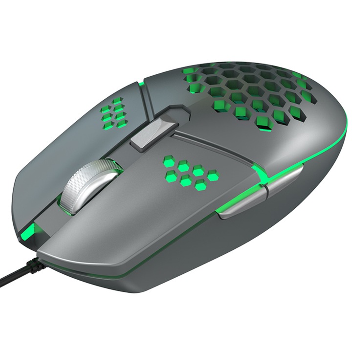 Mechanikus gamer egér, 6 programozható gomb, 2400dpi, ezüst-fekete, 1.5m