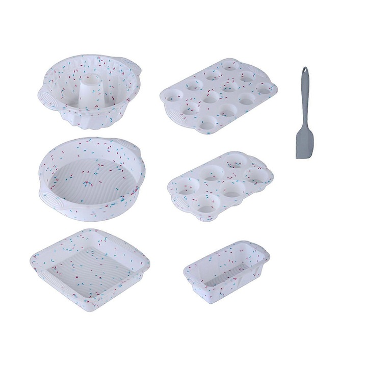 8 részes szilikon sütőforma készlet, 6/12 csésze, spatula, ecset, hőálló, többszínű, különböző méretek