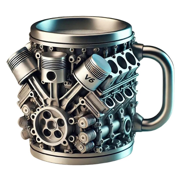 Gyanta bögre, nagy kapacitású, V8 motor design, 15.9x12.3x12cm, fekete