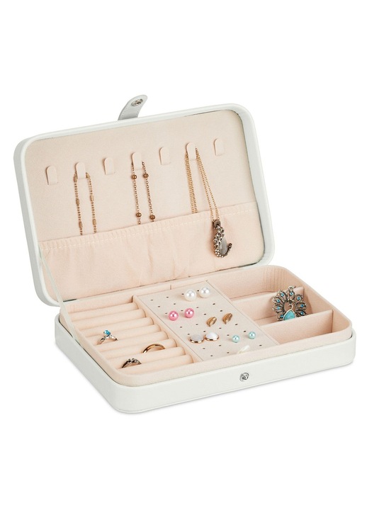 Cutie pentru bijuterii de calatorie cu organizator si finisaj aspect piele