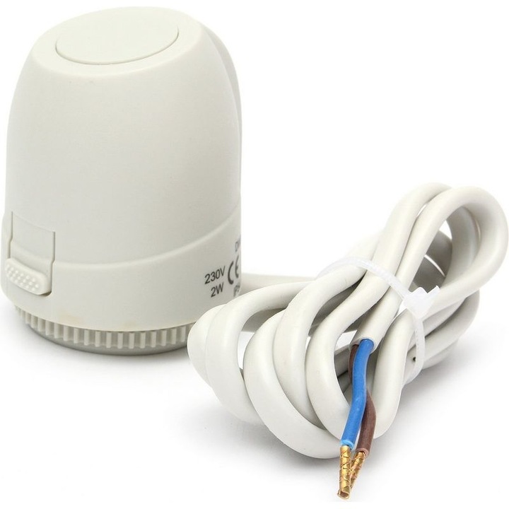 Elektromos termikus szelepmozgató 230V NC padlófűtéshez, 3.5mm, fehér, 80mm kábel