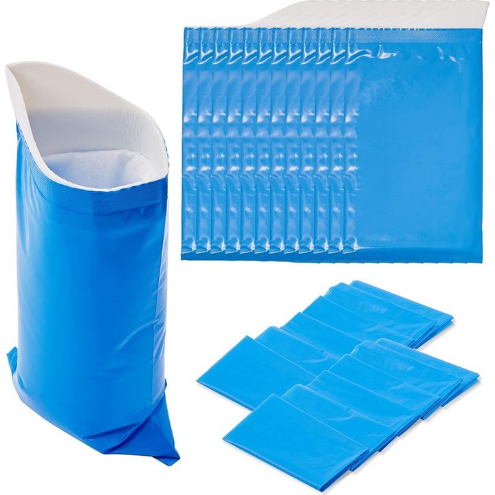Set 12 pungi urinare de unica folosinta, 600ml, portabil, polietilena, 28.5x13.2cm
