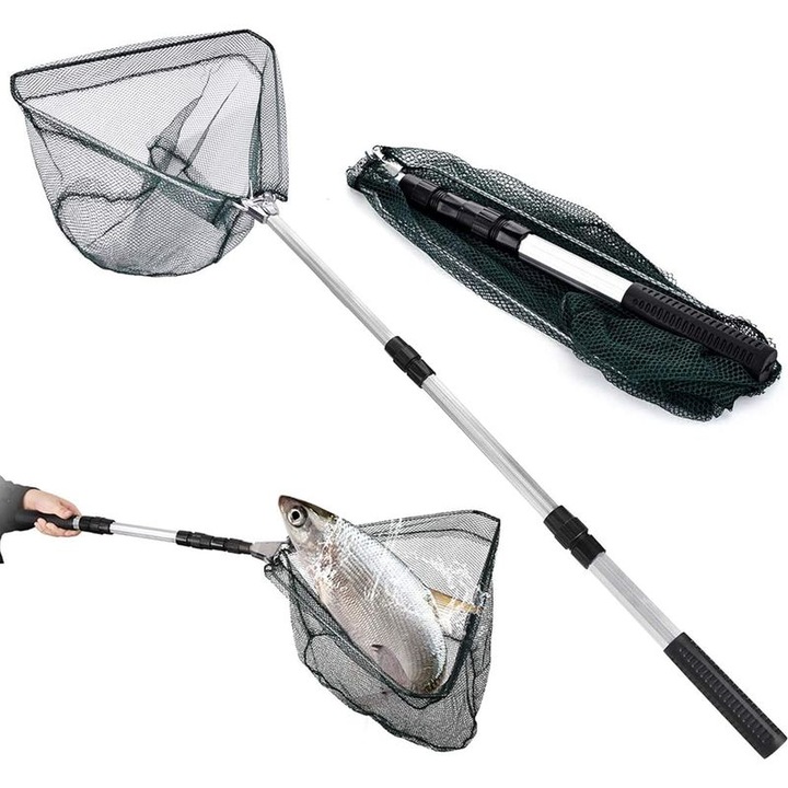 Minciog pliabil cu maner telescopic 120cm, cadru hexagonal, 42cm, usor, fara cauciuc