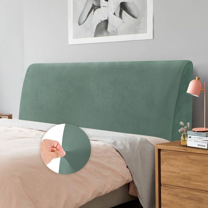 Husa pentru tablie pat, catifea stretch, verde pin, 180x60cm